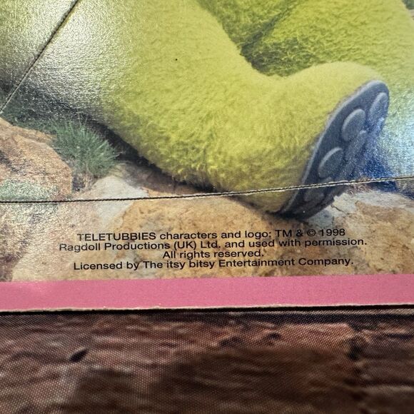 Vtg Playskool Teletubbies Green Dipsy Wooden Frame Tray 4pc  Puzzle 1998 Cow Hat - Picture 6 of 6